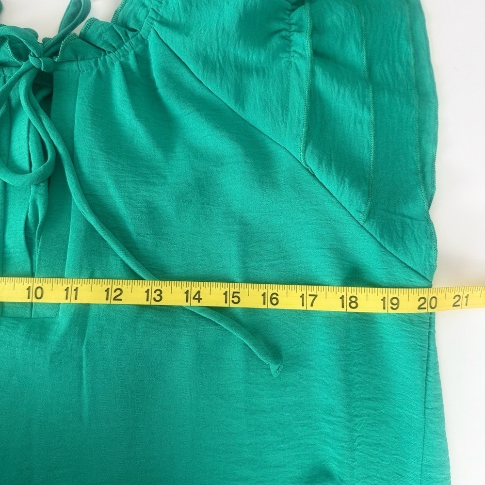 NY Collection Women’s Green Flutter Sleeve Blouse with Tie Front Size M - Picture 7 of 10